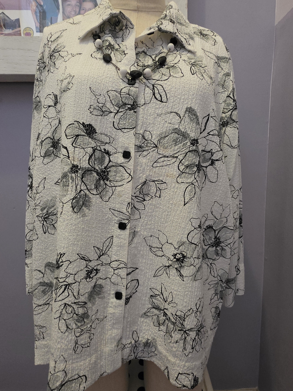 Alfred Dunner White Floral Button-Up Top Size XL